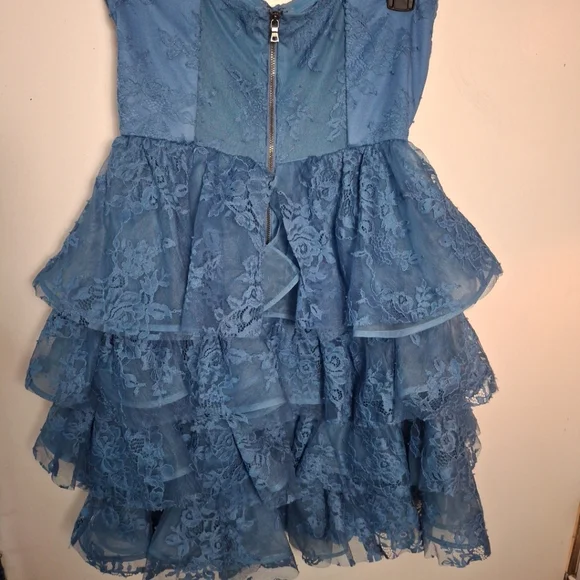 Alice And Olivia Periwinkle Blue Lace Ruffle Bustier Dress Size 4 - Picture 5 of 10